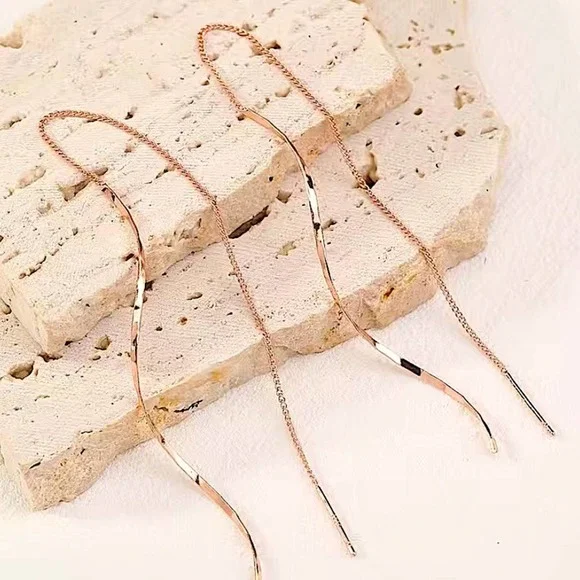 Rose Gold Spiral Threader Twisted Minimalist Earrings - Picture 4 of 6